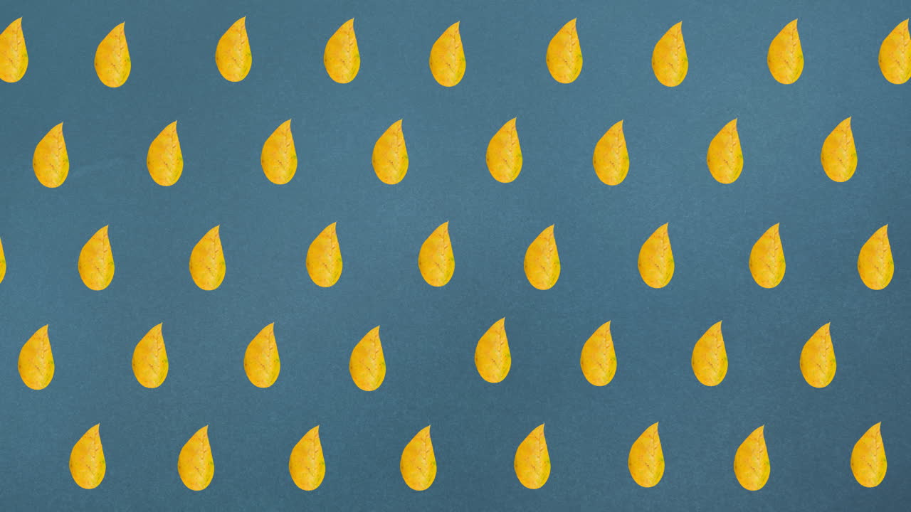 파란색 배경에 가을 노란색 잎의 줄의 애니메이션