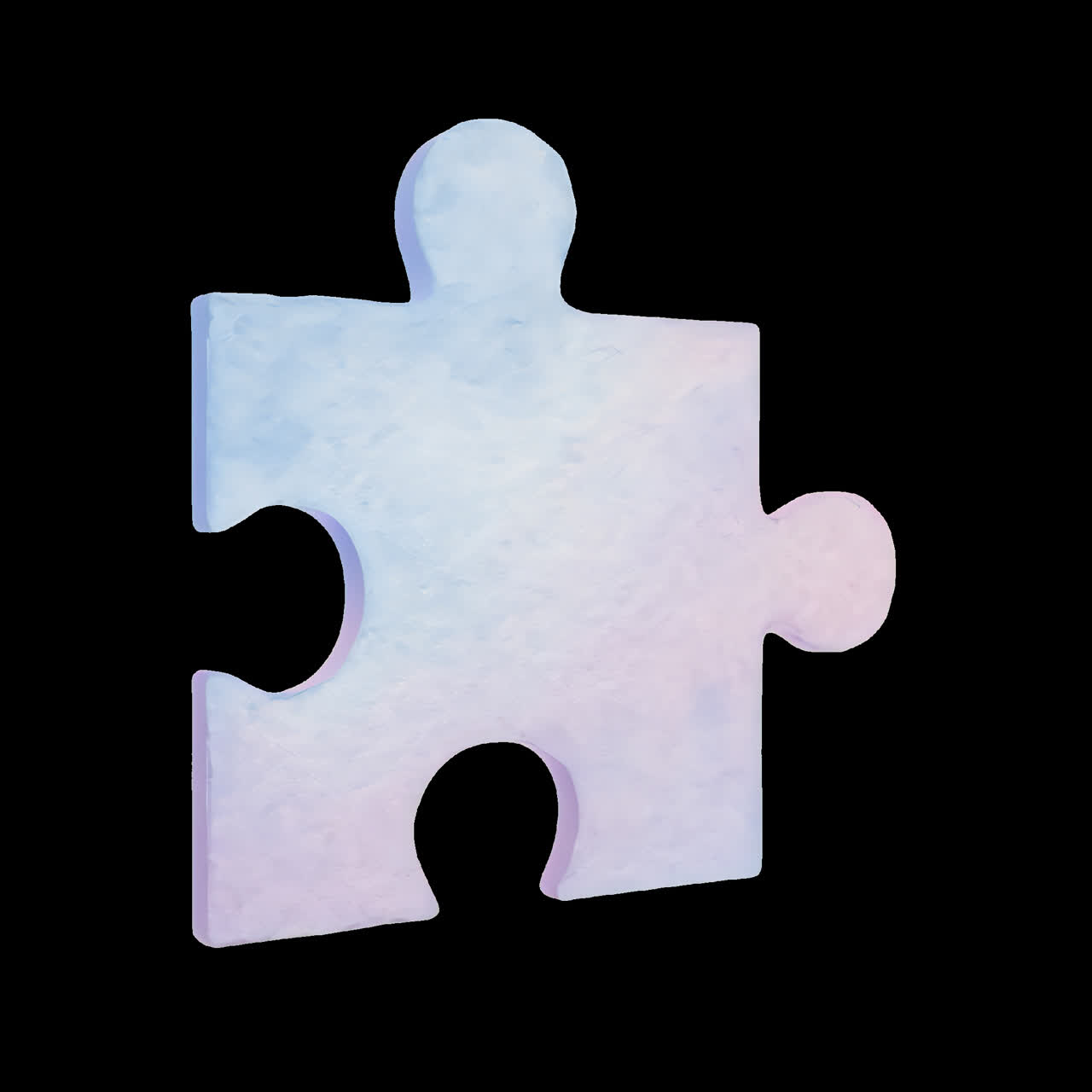 Animazione di un pezzo di puzzle color pastello isolato, video 4K trasparente, canale alfa, ProRes 4444