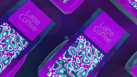 purple latte coffee bags with abstract design