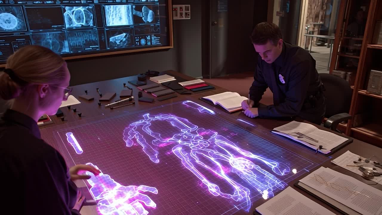 Team analyzes holographic human anatomy in modern lab environment