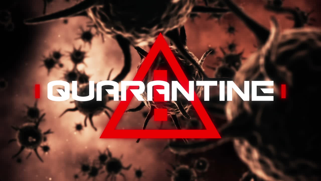 코로나 19 세포의 이동에 대한 격리 텍스트가 있는 주의 표지판