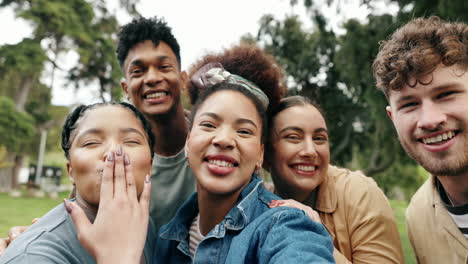 group of friends taking a selfie outdoors