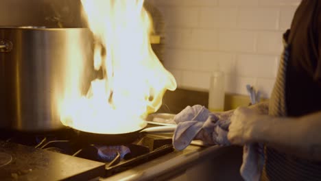 cooking class with fiery pan
