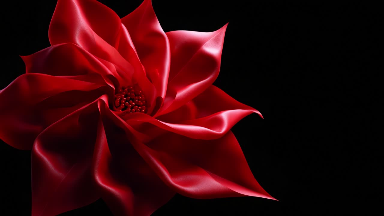 Eleganza accattivante: splendido primo piano di un rigoglioso fiore rosso con petali setosi su uno sfondo nero drammatico, che mette in mostra i suoi dettagli intricati e le sue texture vellutate in una composizione vivace