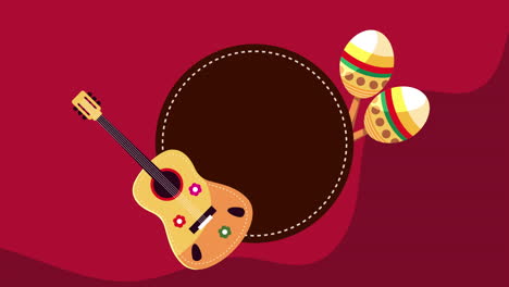 cinco de mayo celebration with maracas and guitar in circular frame