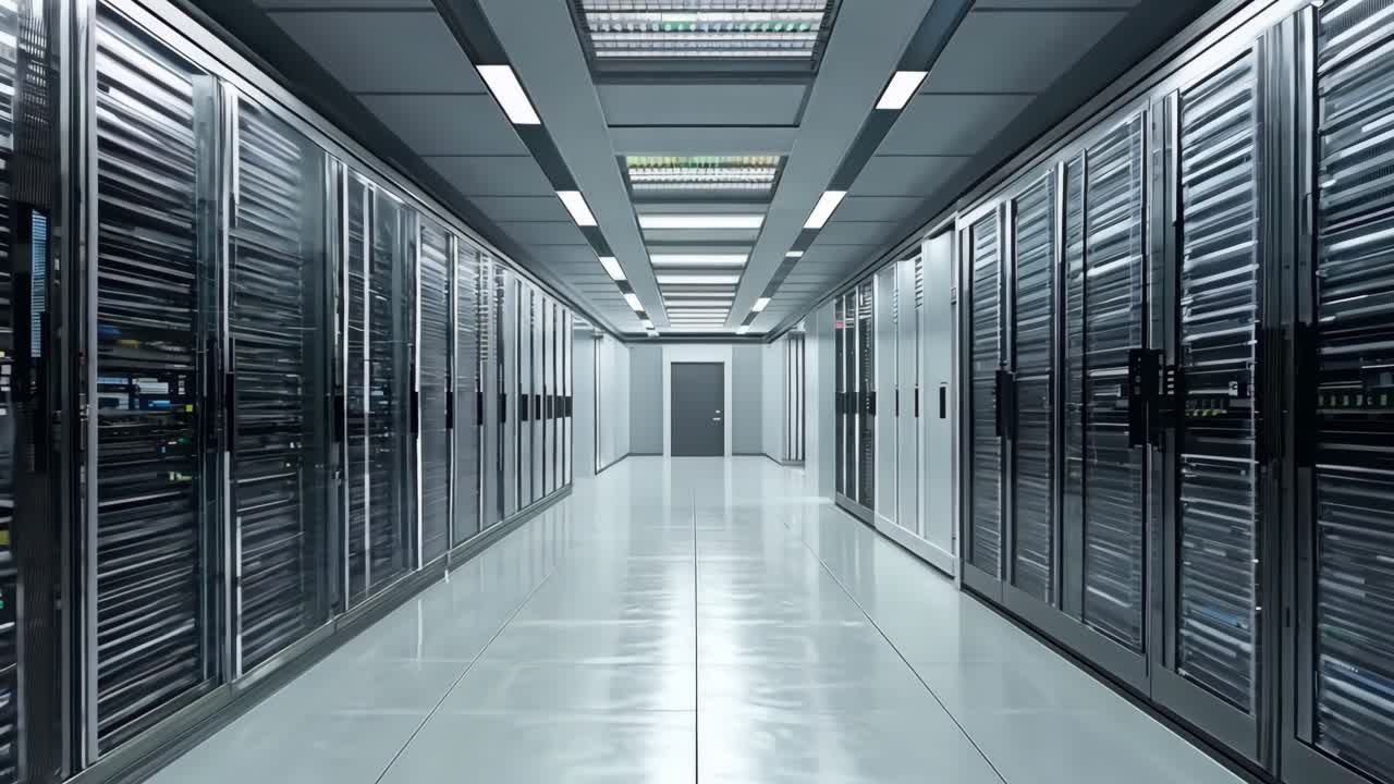 A long row of servers in a server room