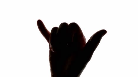 friendly surfers shaka sign on a white chroma key screen, closeup