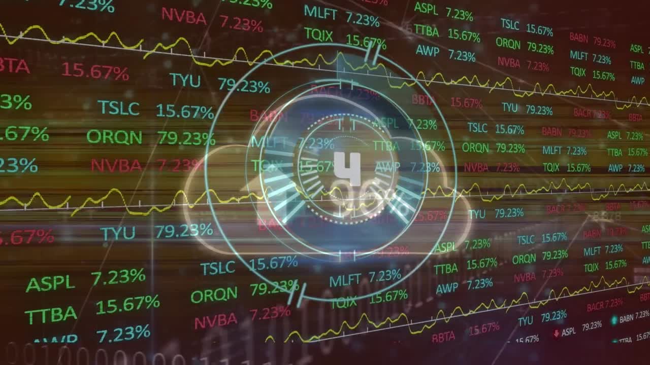 animación del escaneo del alcance con cuenta atrás sobre el procesamiento de datos financieros