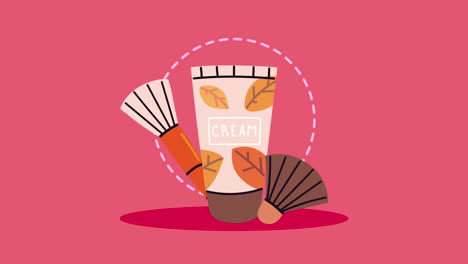 crema para el cuidado de la piel de otoño con cepillo y abanico