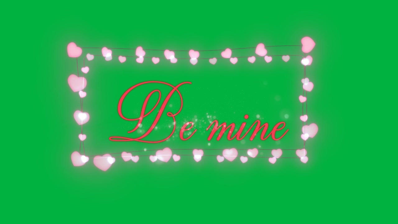 Etichetta a forma di cuore animata, con bordo pulsante, cuori fluttuanti e la scritta 'Sii mio/a' luminosa, trasparente, per un saluto