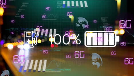 animación de procesamiento de texto y datos 5g sobre la ciudad