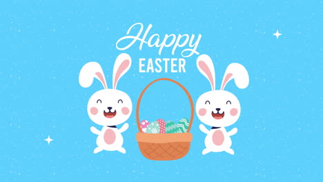 happy easter animated card with rabbits and basket