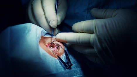 patient eye under sterile cover. modern hospital eye correction technology.
