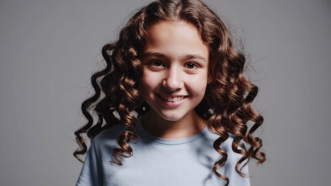 Happy girl with curly hair