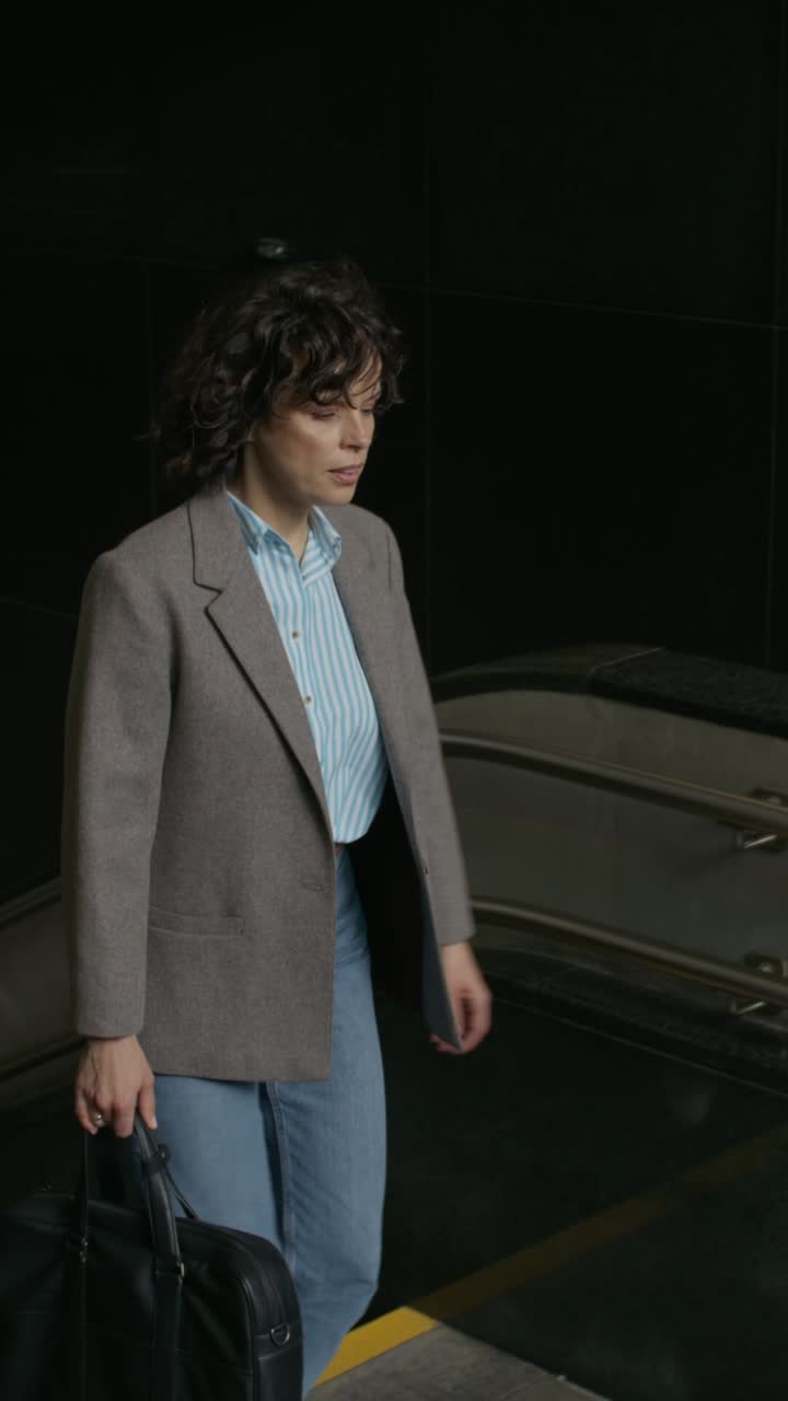 una mujer subiendo las escaleras.