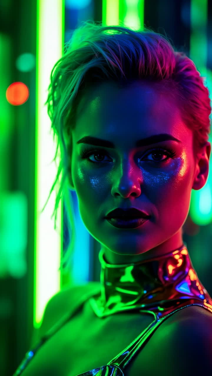 Futuristic Woman in Vibrant Neon Glow