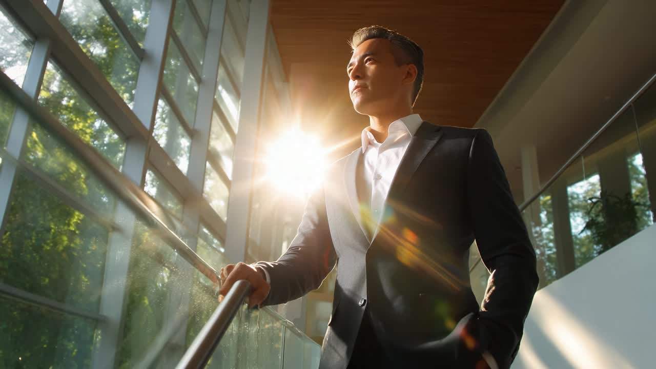 A successful businessman looking out the window