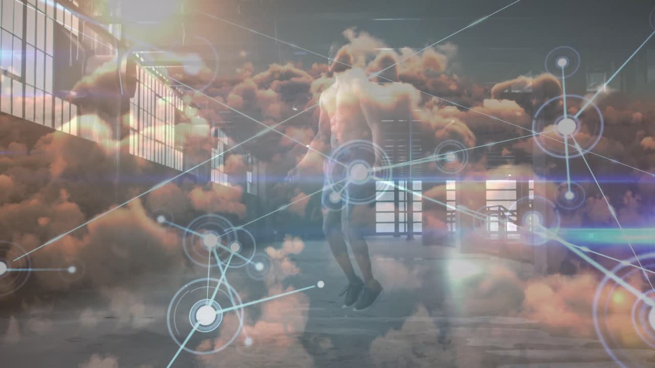 아프리카계 미국인 스포츠맨이 운동하는 구름의 애니메이션