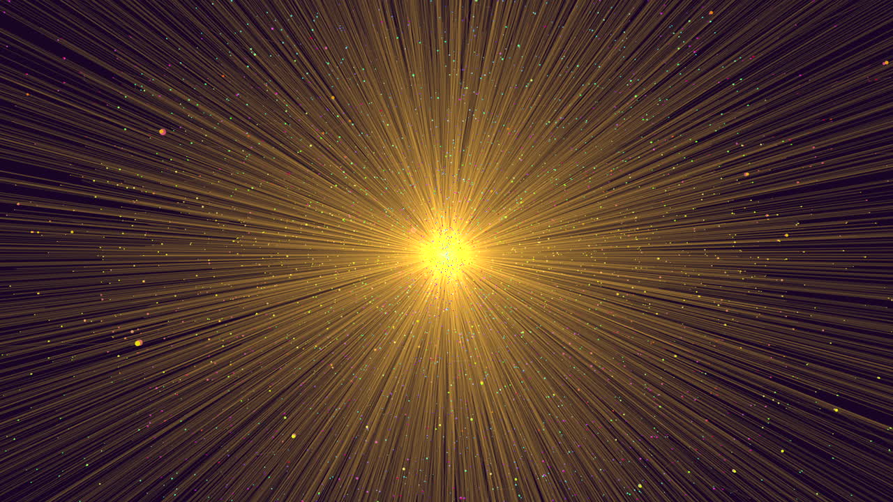 Golden sun with radiant rays in a starry sky