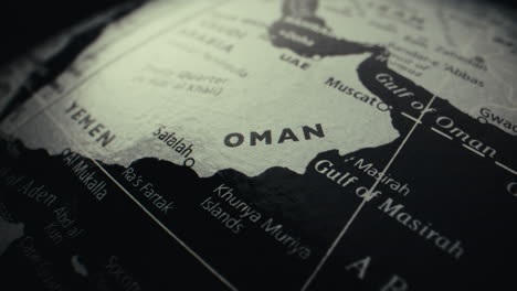 close-up of a map showing oman