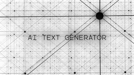 A web of black particles animates from random to orderly as AI generates the phrase &quot;AI TEXT GENERATOR