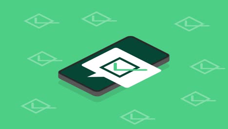 hand holds phone with secure sign on screen on green background. motion graphics.
