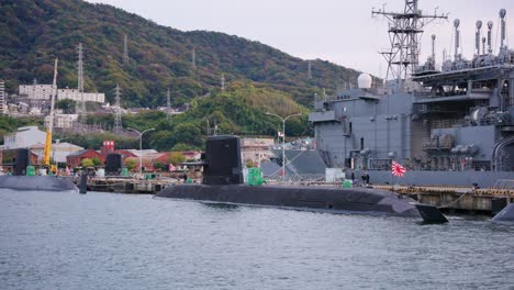 japanese taigei-class submarine in kure port, hiroshima. jmsdf fleet