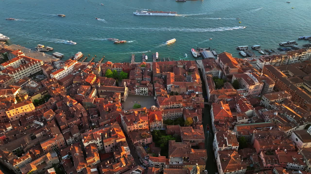 Aerial drone view of Venice City, Italy on a sunny day