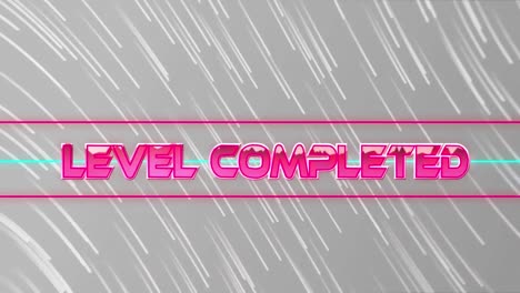 animation of level completed text and lines on pink background