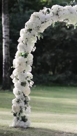 place for bridal ceremony against the background of park garden backyard