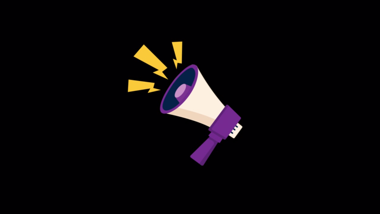 Animated Megaphone Icon Making Announcement on Black Background