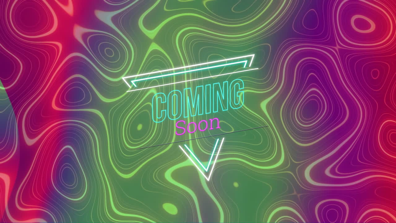 animación de pronto texto sobre fondo de patrón de neón