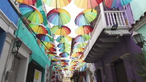 bright colorful decorative artistic streets of cartagena getsemani, colombia