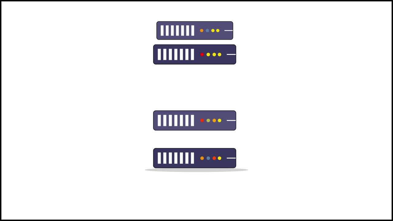 Animación de Racks de Servidores Apilándose y Sincronizándose