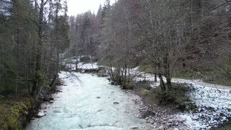 Aerial-view-of-Partnachklamm-,a-scenic-location-and-nature-attraction-in-Germany-near-Garmisch-Paterkirchen