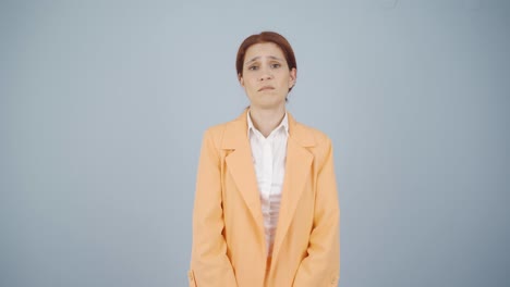 business woman with wrinkles on her skin is annoyed.
