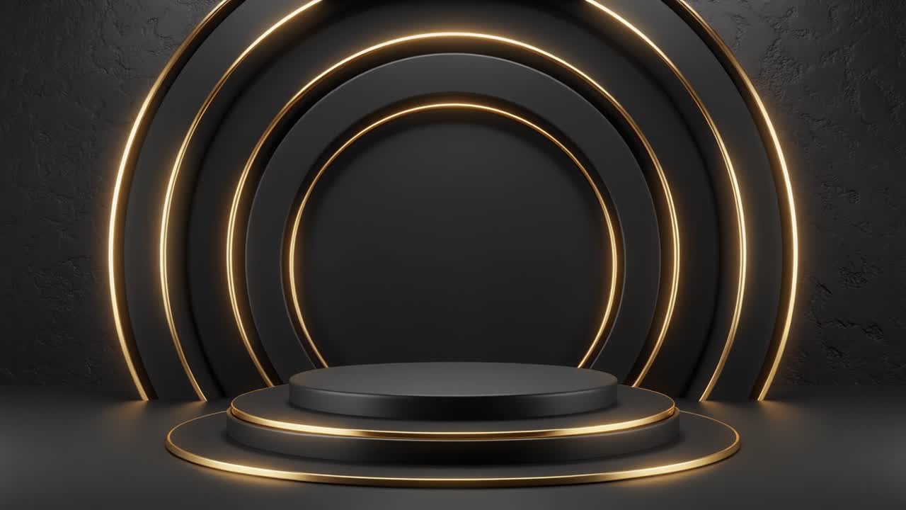 Pódio Elegante Preto e Dourado com Arcos Luminosos