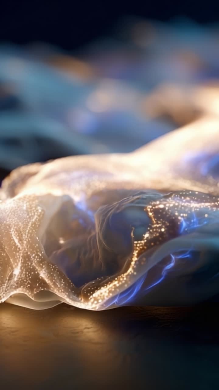 Affascinante bagliore etereo di tessuto intriso di luce che scorre con grazia in una combinazione astratta onirica di texture e colori