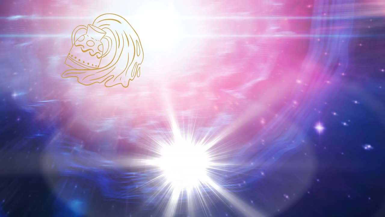 Animazione di simboli zodiacali su stelle su sfondo blu.