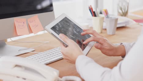 businesswoman using digital tablet at her desk