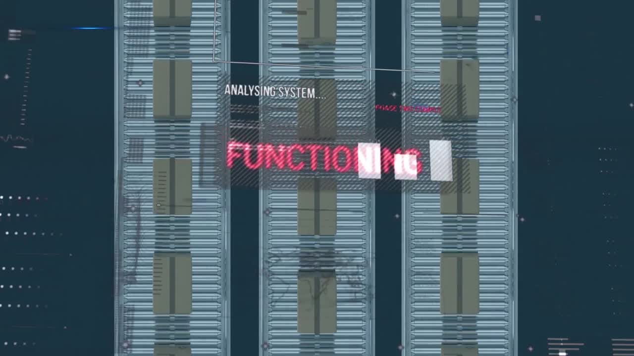 interfaz digital con procesamiento de datos en múltiples cajas en cinta transportadora contra un fondo azul