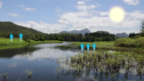 scenic australian landscape with river and mountains