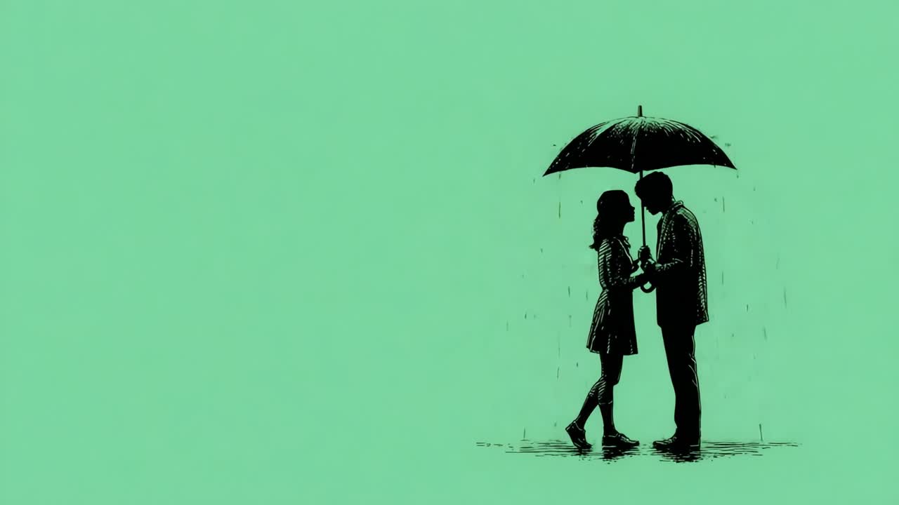 A Romantic Embrace Under an Umbrella: Capturing Love in the Rainy Moments of Life, Showcasing the Connection Between Two Souls as Raindrops Fall Around Them