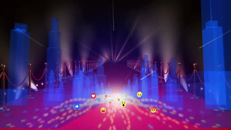 animation of colorful cityscape with glowing lights and abstract geometric shapes