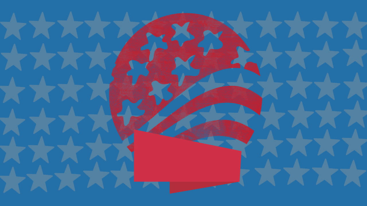Animation of red stars and stripes over american flag stars