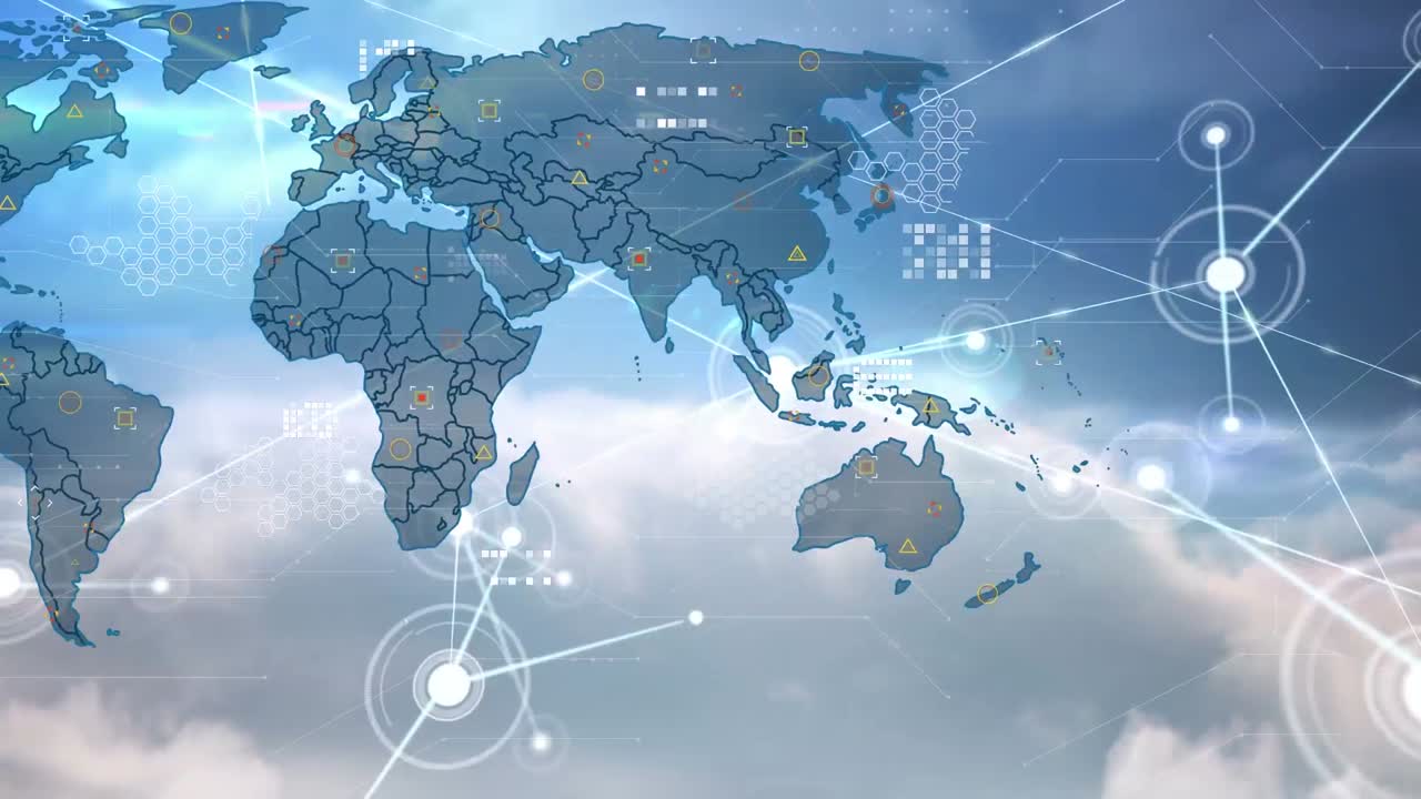 파란 하늘의 구름에 대한 세계 지도에 대한 연결 네트워크