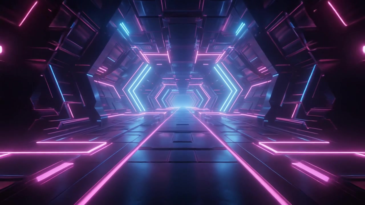 Futuristic Sci-Fi Corridor with Glowing Neon Lights