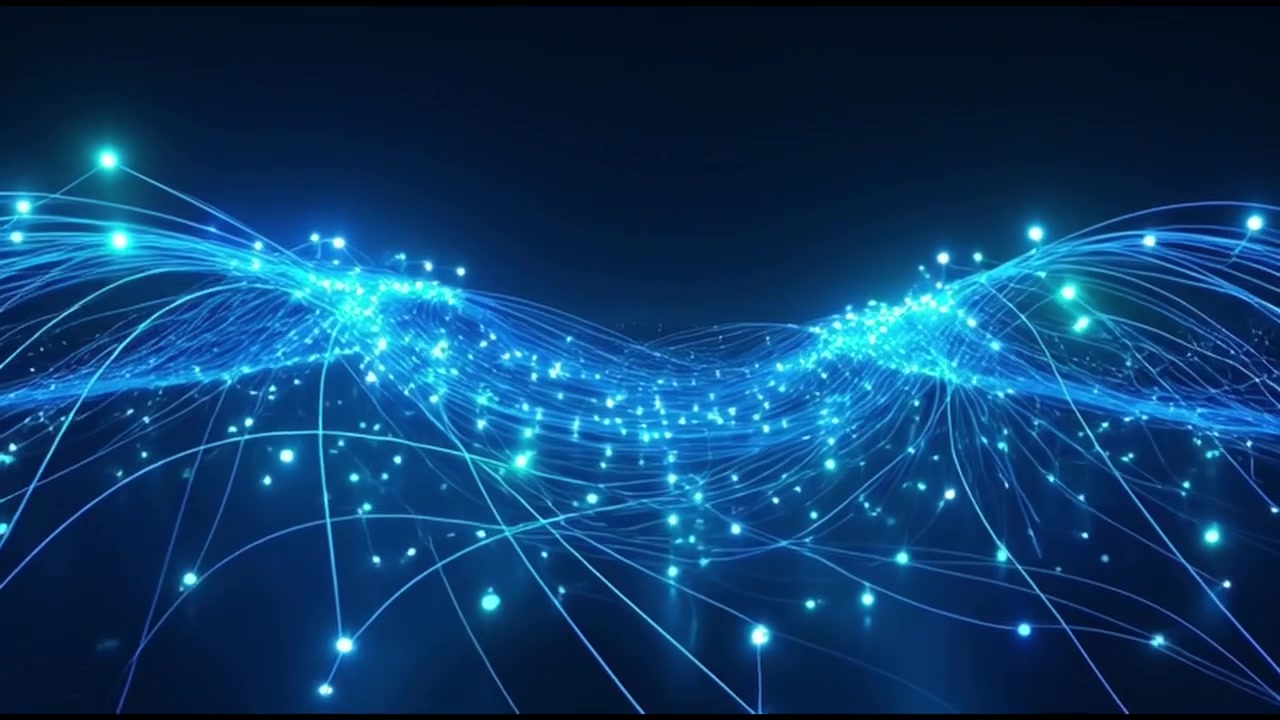 Abstract Digital Network Waves with Glowing Data Nodes