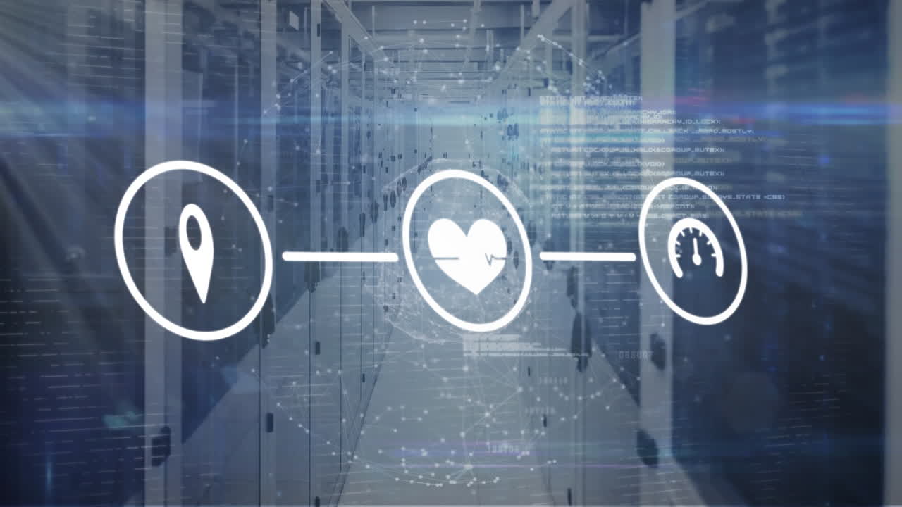 아이콘의 애니메이션과 컴퓨터 서버를 통한 데이터 처리