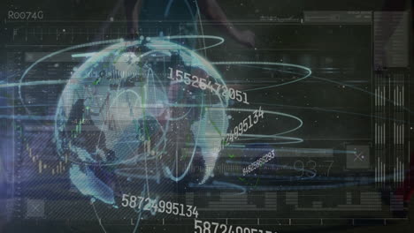 animación del globo con procesamiento de datos sobre diversos jugadores de fútbol en el estadio